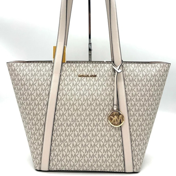 Michael Kors Pratt Large Signature Logo Tote Bag Light Cream Multi